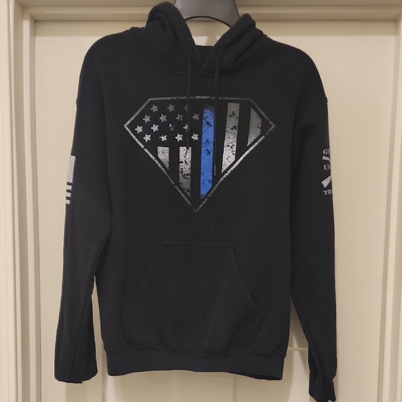 Grunt Style Women's Blue Line Black Hoodie - Picture 2 of 4